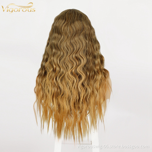Vigorous Highlight Blonde Body Wave Wig Synthetic Lace Front Wig Long Hair High-quality Best Density Wig Pretty Girl Halloween